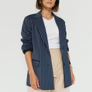 Sierra Boyfriend Blazer- Navy/White Pinstripe